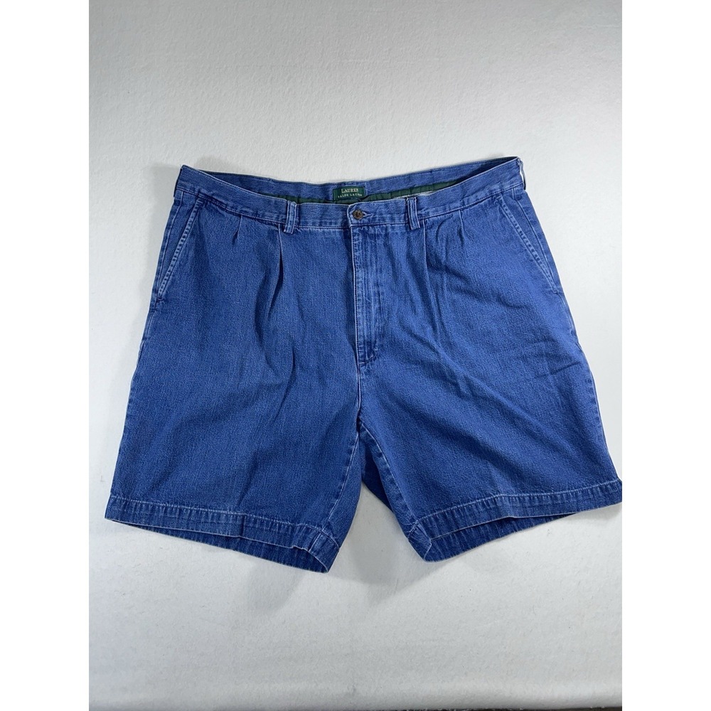 Lauren Ralph Lauren Women's 10 Blue Denim Shorts Pleated 100% Cotton High Rise